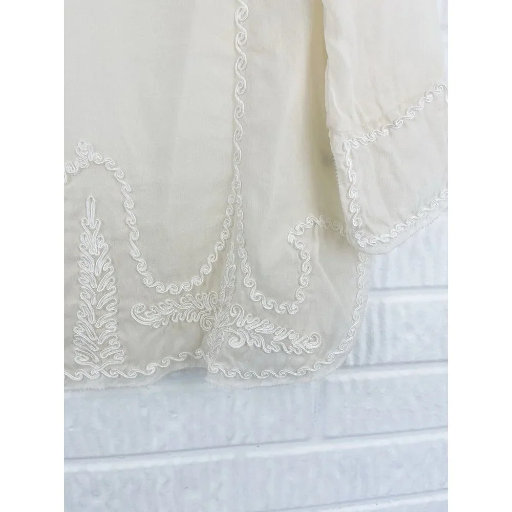 The Great Shirt Womens Size S Embroidered 3/4 Sleeve Silk Blouse Boho Sheer - Picture 4 of 11